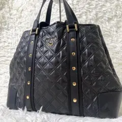 PELLE BORSA ペレボルサ 黒 キルティング レザー ハンドバッグ 美品 