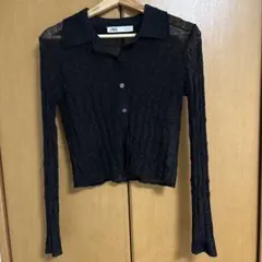 ZARA ブラックリブ編みカーディガン