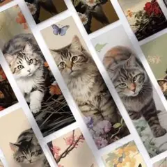 猫のイラスト 和風しおり　ブックマーク30枚セット