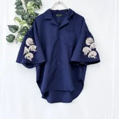 美品✨ リベットアンドサージ 開襟 シャツ ネイビー 刺繍 しろくま ゆったりのサムネイル