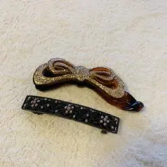 ヘアピン　ヘアクリップ 2点セット リボン型 バーレット型　ブラウン