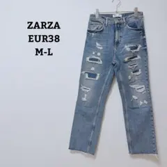 ザラ　デニム　ジーンズ　パンツ　クラッシュ　ダメージ加工　カットオフ　M-L