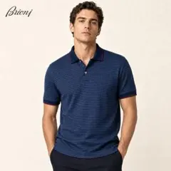 最高級✨Brioni（ブリオーニ）コットン100% 千鳥柄　半袖ポロシャツのサムネイル
