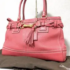 コーチ ハンプトンズ 2WAY トートバッグ 肩かけ タッセル シボ革