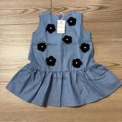 【新品タグ付き】petit main 花モチーフワンピース ブルー 90cm