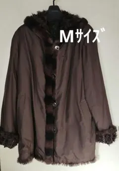 【美品】ブラウン ファー付き ミドル丈 コート　Mサイズ　フード付き　used