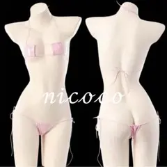 293 ピンク セクシーランジェリー コスプレ 上下セット マイクロビキニのサムネイル