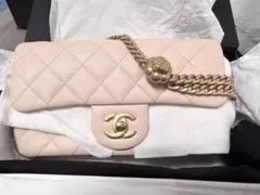 CHANEL シャネル レアピンクベージ調節可能カメリアロックショルダーバッグ