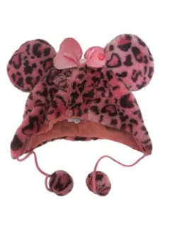 東京ディズニーリゾート ヒョウ柄ピンクミニーちゃん帽子　モコモコ