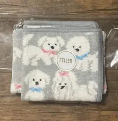 フェイラー　モフモフワンチャン　ハンカチ＆ティッシュポーチ　グレー