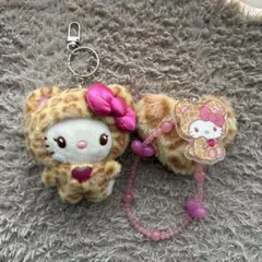 ハローキティ　ギャルクマ　ヒョウ柄　ストラップ　キーホルダー　ビーズストラップ