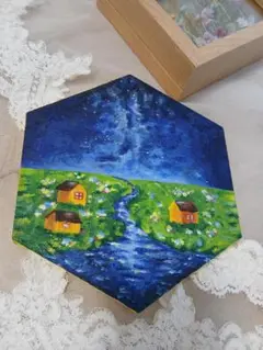 オリジナル油彩画　六角形キャンバス 原画 油彩画