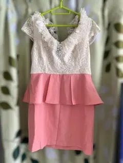 レースペプラムナイトドレス ホワイトピンク