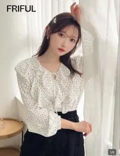 SHEIN FRIFULフリル付きドットブラウス