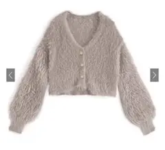 ショート丈パールボタンシャギーニットカーディガン　kz114a
