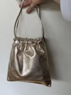 MARCO MASI 巾着バッグ レザー ゴールドシルバー イタリア製のサムネイル