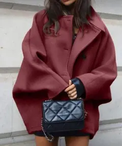 オーバーサイズ バーガンディ チェスターコート