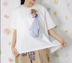 イズスカラー 562209：ストライプ×シフォン×天竺 異素材刺繍Tシャツのサムネイル