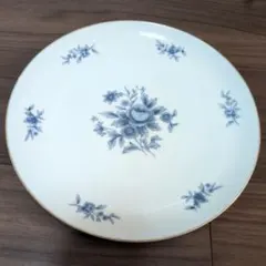青い花柄の陶磁器皿 大皿 昭和レトロ　ヴィンテージ品　三郷陶器