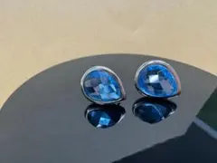 青色シルバーダブルドロップ ピアス