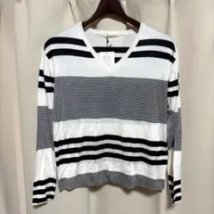 y090506 DES PRES Vネックニット S カットソー ボーダー