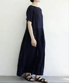 リネン100%フランス製ARMEN アーメン　ロンワンピース　ネイビーのサムネイル
