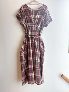 チェック柄 ラップドレス 半袖