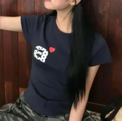 ネイビー 半袖Tシャツ ハートとドットデザイン