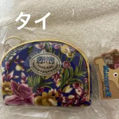 タイ　ハンドメイド　ポーチ　小銭入れ　パープル　花柄　象