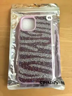 未使用 iPhone15 ケース ゼブラ ラインストーン ピンク スピンズ