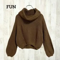 FUN タートルネックボリューム袖ニット F 茶色 ショート丈 きれいめ 上品のサムネイル