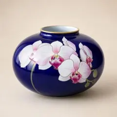 香蘭社 花瓶 胡蝶蘭 瑠璃色 金彩 花器 有田焼 日本製 飾り壺 フラワーベースのサムネイル