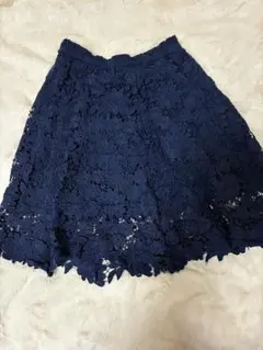 ネイビー 花柄レース フレアスカート