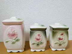 imane イマン ジャンヌ 陶器製 蓋付きキャニスター ピンク グリーン 3点のサムネイル