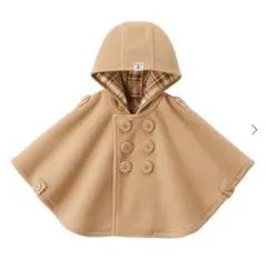 ミキハウス　ポンチョコート　フリースマント　70〜90cm ベージュ　チェック