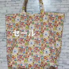 特大エコバックマトリョーシカベージュハンドメイド