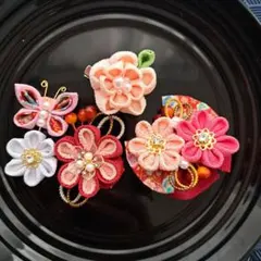 つまみ細工　ひな祭り　七五三 髪飾り 赤 ピンク　ベビークリップ　蝶々