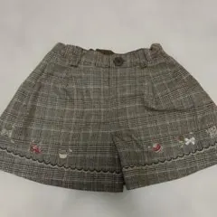 メゾピアノ　チェック柄 ショートパンツ 刺繍 スカラップ裾