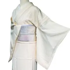 美品 正絹 単衣 訪問着 着物 A3593 パールトーン 一つ紋