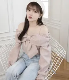 LIP SERVICE リボンオフショルロングスリーブトップス ピンク