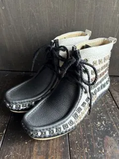 美品 ユケテン リング モカシン ブーツ （27㌢） シボ革 YUKETEN 美品☆ユケテンYUKETEN ハラコ 革 ダブルリング モカシン ブーツ