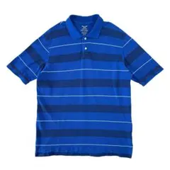 Faded Glory ポロシャツ ブルー ボーダー L アメリカ古着 804のサムネイル