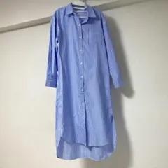 ストライプ　ロング　シャツワンピース　マタニティ　ブルー　Lサイズ