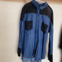デニムブルー・ブラック長袖シャツ