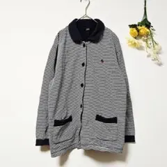 【POLO BCS】長袖 前開きパジャマ 部屋着 ボーダー柄 ポケット付 (L)