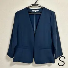 NATURAL BEAUTY BASIC S ノーカラージャケット 紺 極美品のサムネイル