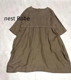 美品 nest Robeネストローブ リネン切替ワイドブラウス チュニック丈