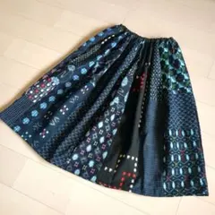 ハンドメイド♪着物リメイク　絣　パッチワークギャザースカート
