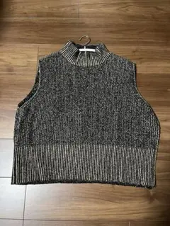 【美品】　ニットベスト　サイドファスナー　ブラックブラウンMIX