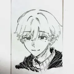 イラスト アナログ 男の子 現品のみ モノクロ